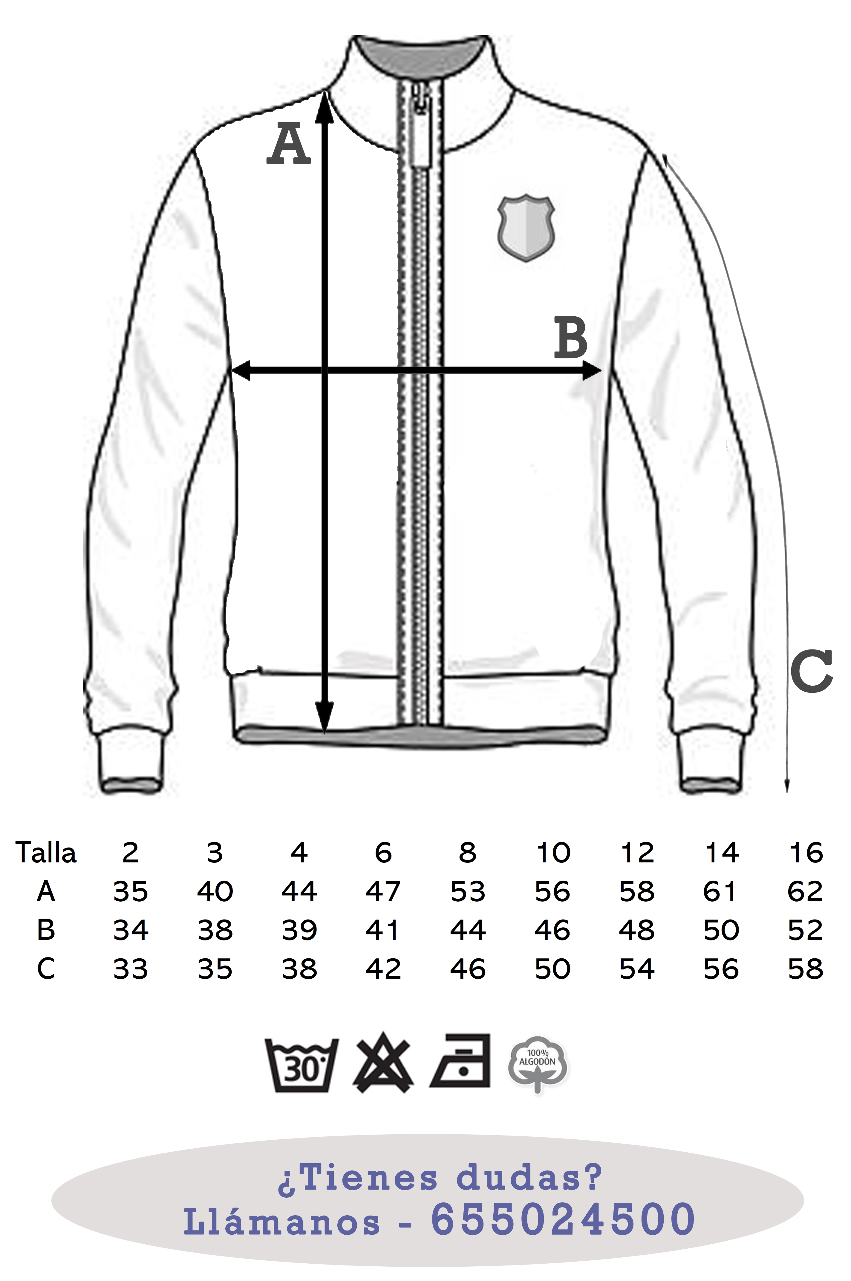 Medidas chaqueta colegio fregacedos